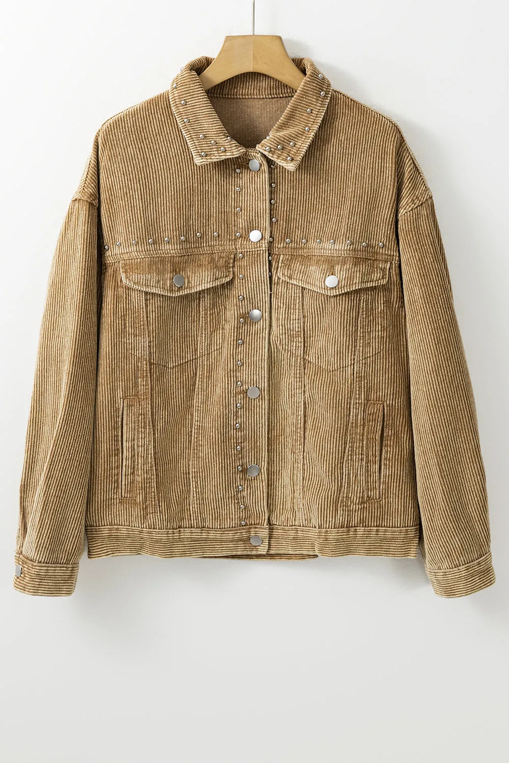 Apricot Studded Buttoned Chest Pockets Corduroy Jacket sold by Beagle Boutique product image thumbnail 3