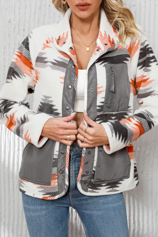 Multicolour Aztec Fleece Patchwork Snap Button Jacket sold by Beagle Boutique