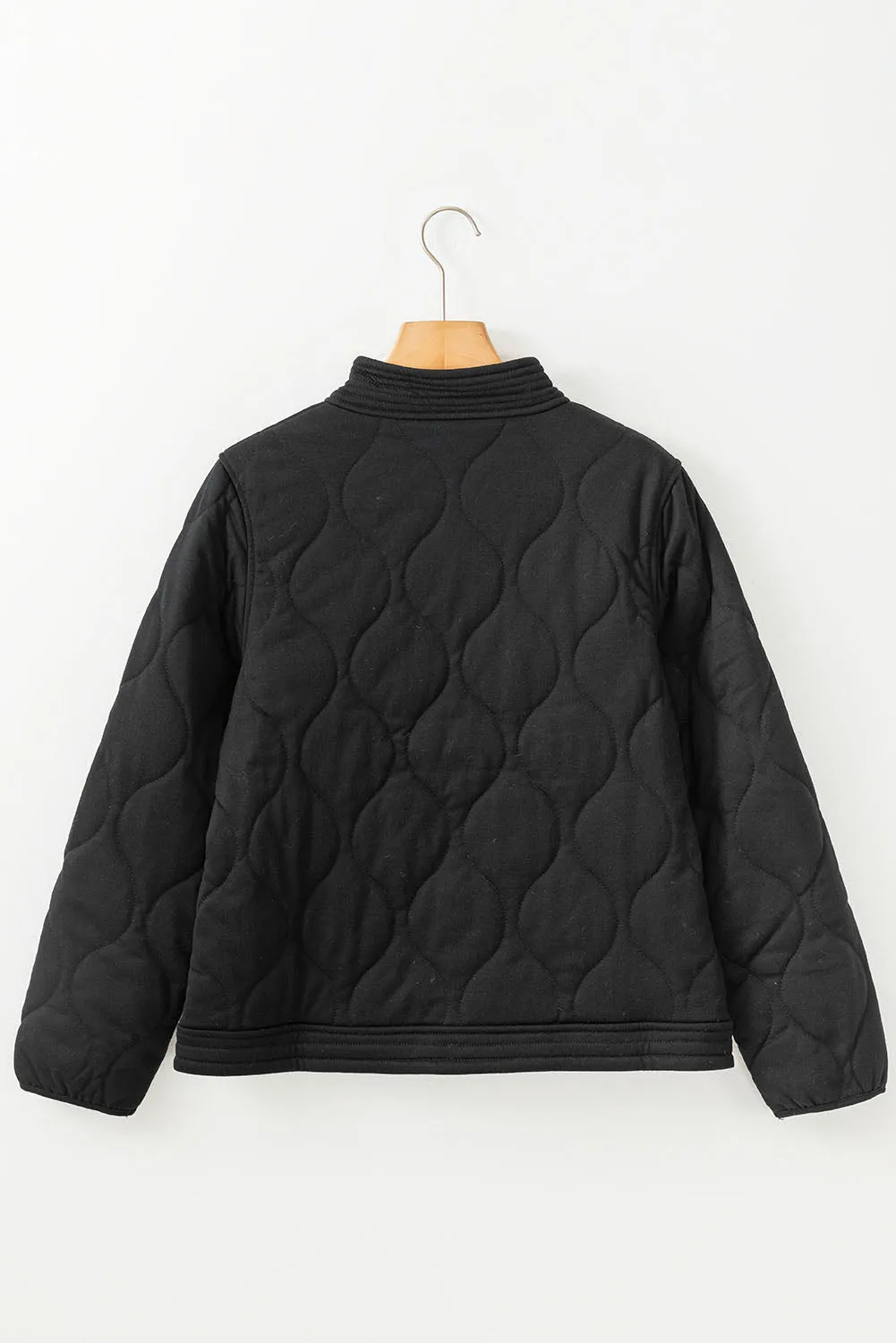Black Solid Colour Quilted Snap Button Jacket sold by Beagle Boutique product image thumbnail 4