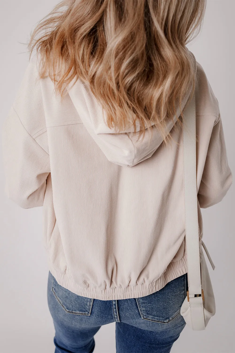 White Corduroy Drawstring Hooded Pocket Zip Up Jacket sold by Beagle Boutique product image thumbnail 2