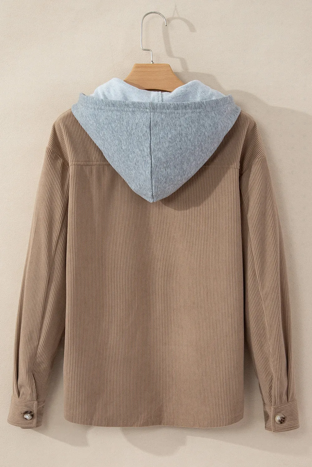 Pale Khaki Hooded Drawstring Pockets Corduroy Shacket sold by Beagle Boutique product image thumbnail 5