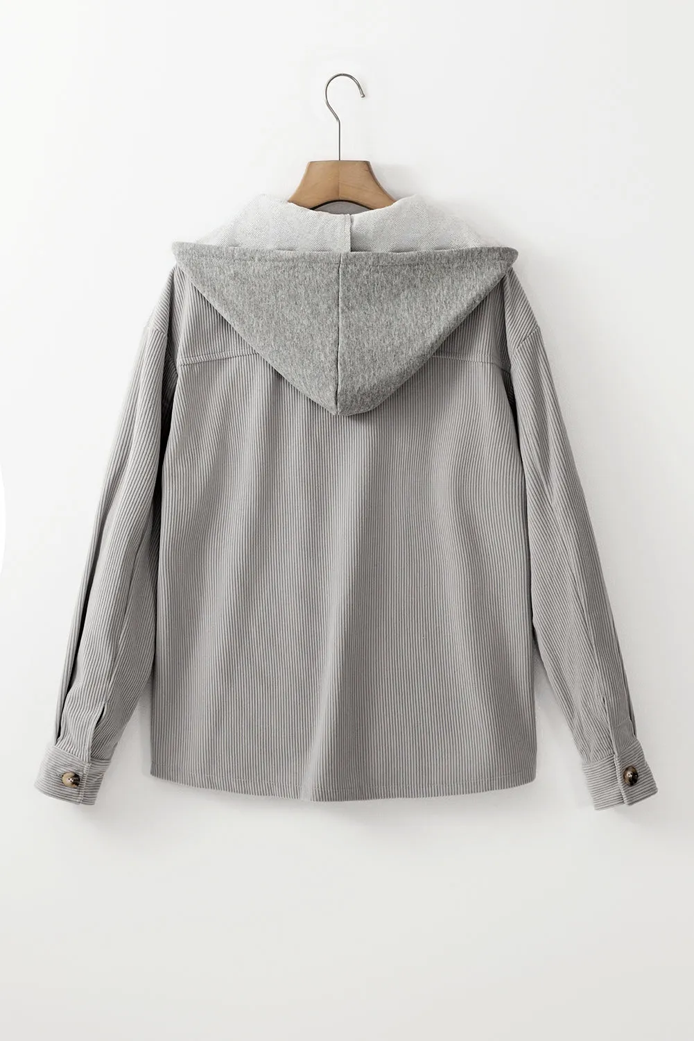 Light Grey Hooded Drawstring Pockets Corduroy Shacket sold by Beagle Boutique product image thumbnail 4