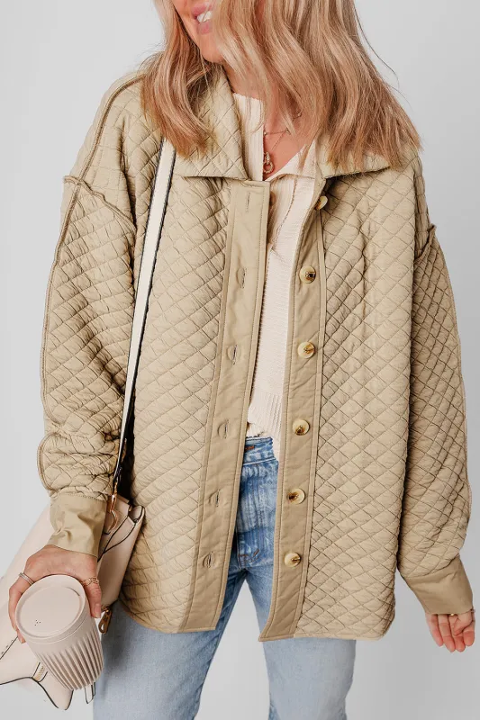 Jet Stream Solid Colour Quilted Puffer Buttoned Shacket sold by Beagle Boutique