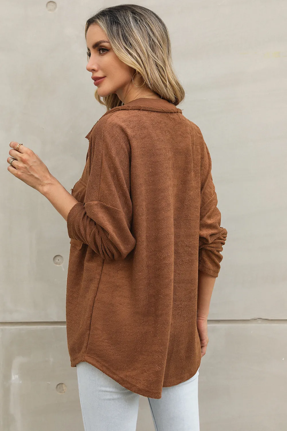 Grey Contrast Flap Pockets Relaxed Shacket sold by Beagle Boutique product image thumbnail 4