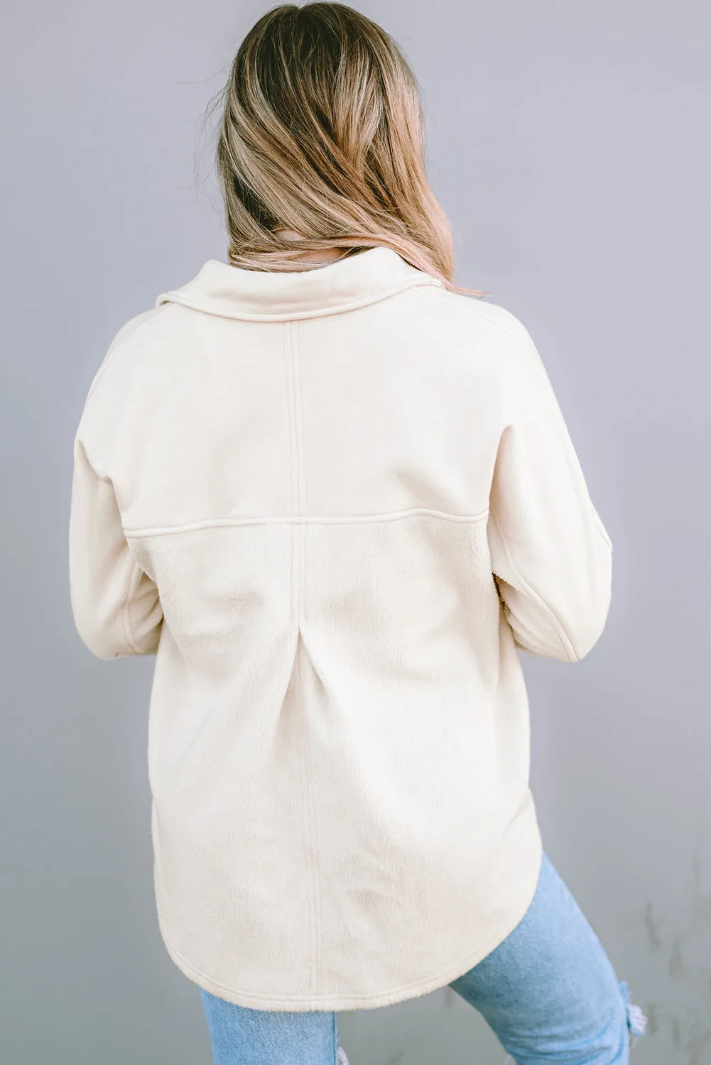 Beige Button-Up Stitching Pocket Raw Hem Shacket sold by Beagle Boutique product image thumbnail 2