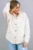 Beige Button-Up Stitching Pocket Raw Hem Shacket sold by Beagle Boutique