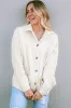 Beige Button-Up Stitching Pocket Raw Hem Shacket sold by Beagle Boutique