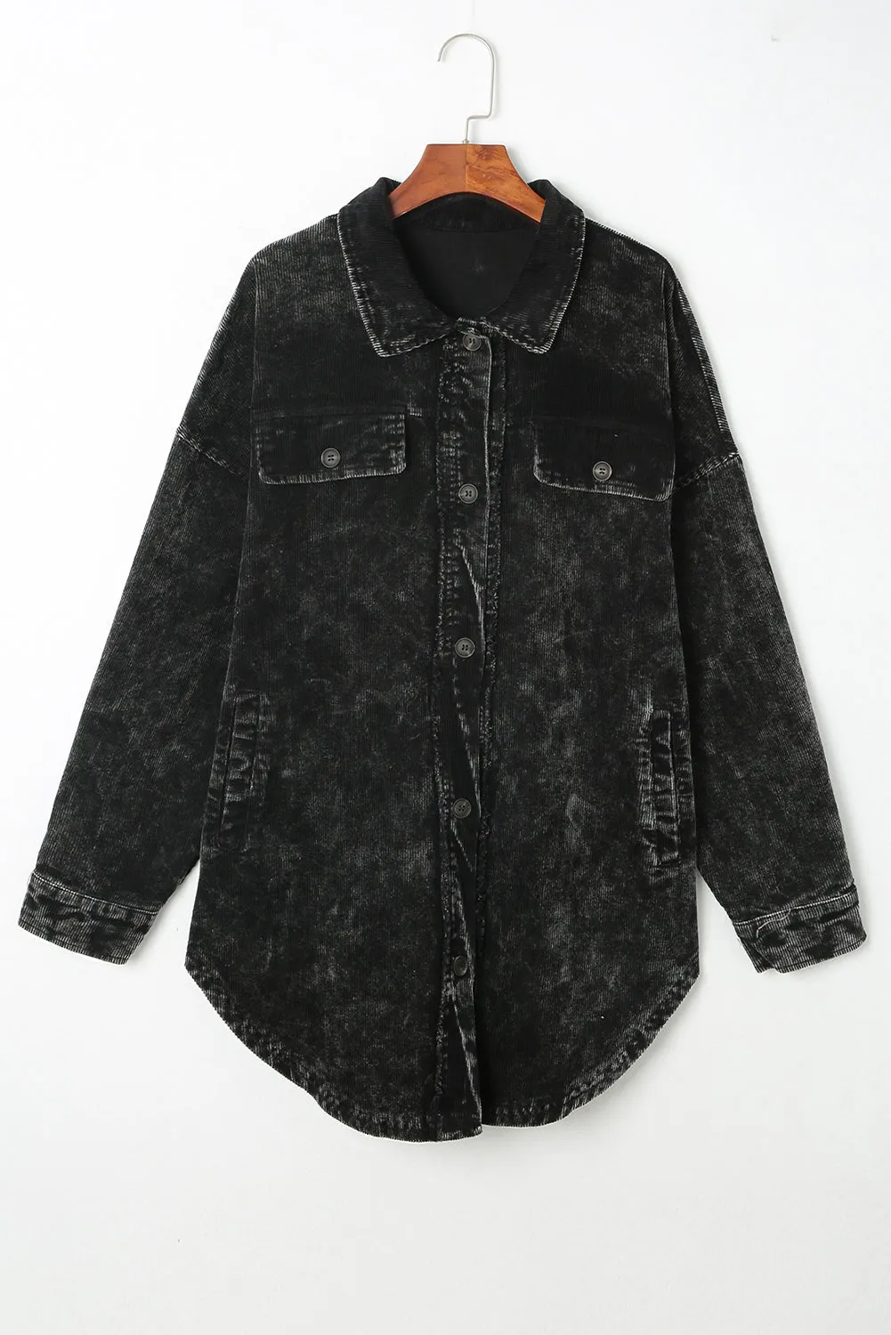 Black Vintage Distressed Mineral Wash Oversized Shacket sold by Beagle Boutique product image thumbnail 3