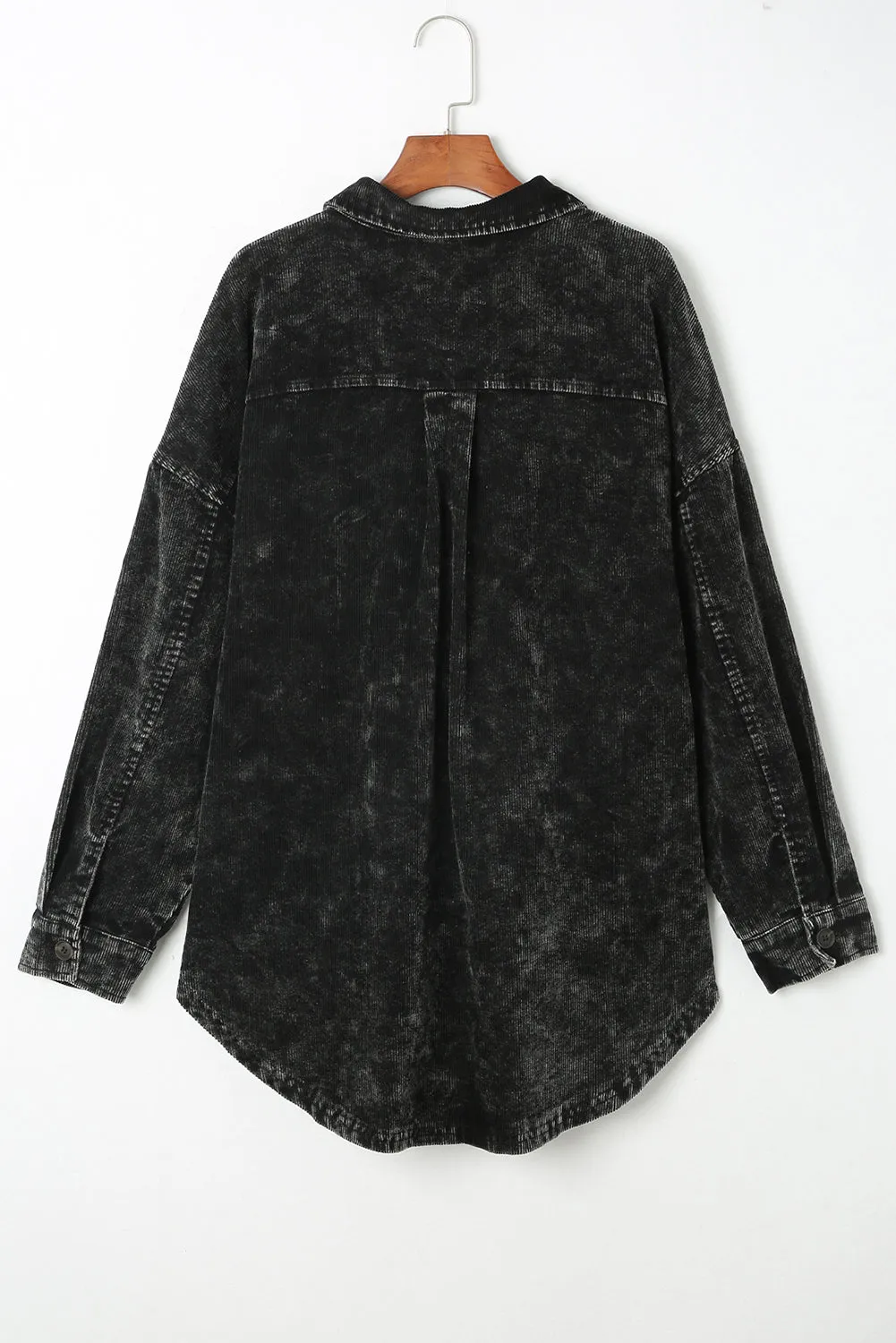 Black Vintage Distressed Mineral Wash Oversized Shacket sold by Beagle Boutique product image thumbnail 4