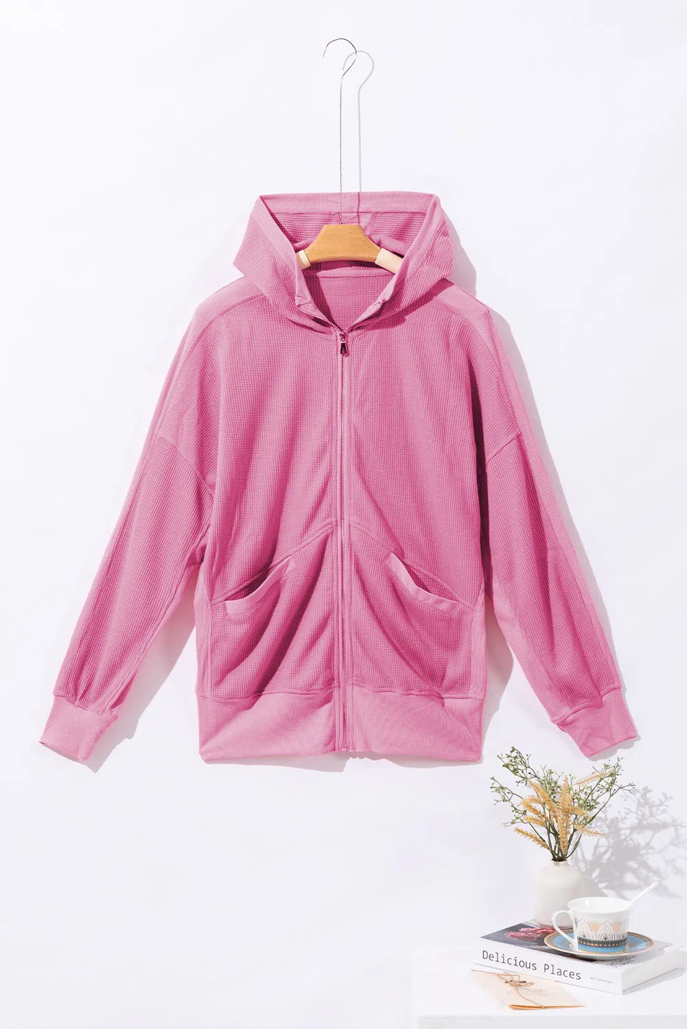 Rose Thermal Waffle Knit Full Zipper Hooded Jacket sold by Beagle Boutique product image thumbnail 5