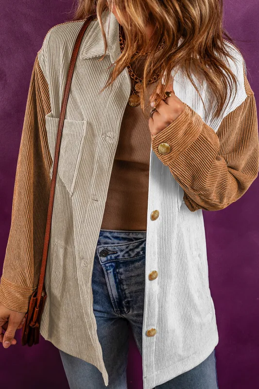 Multicolour Corduroy Colourblock Loose Shacket sold by Beagle Boutique