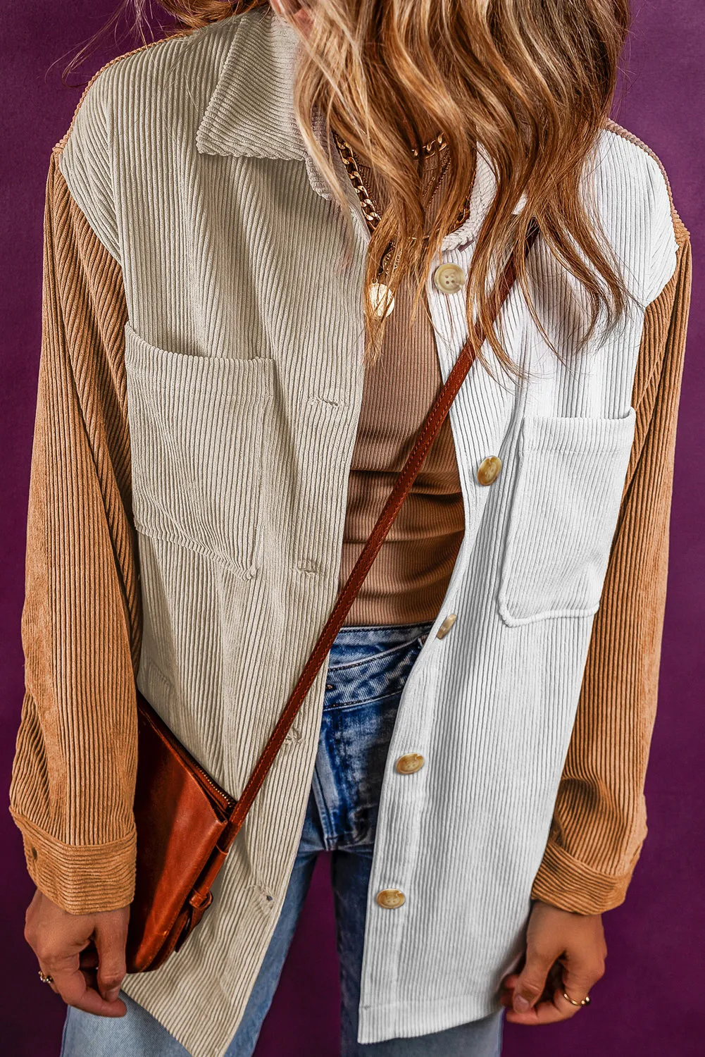 Multicolour Corduroy Colourblock Loose Shacket sold by Beagle Boutique product image thumbnail 3