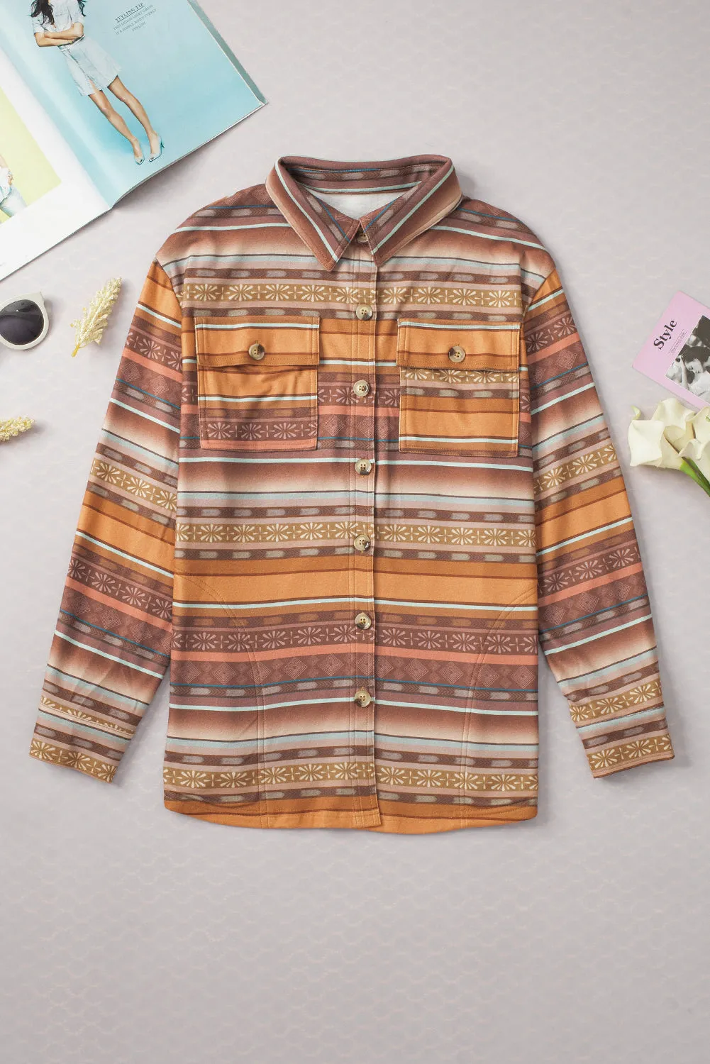 Brown Western Print Fleece Shacket sold by Beagle Boutique product image thumbnail 5
