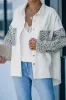 White Contrast Leopard Denim Jacket sold by Beagle Boutique