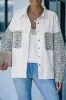 White Contrast Leopard Denim Jacket sold by Beagle Boutique