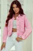 Pink Rivet Studded Pocketed Denim Jacket sold by Beagle Boutique