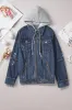 Dark Blue Fake Two-Piece Hooded Zip-Up Denim Jacket sold by Beagle Boutique
