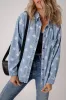 Sky Blue Star Print Light Wash Raw Hem Denim Jacket sold by Beagle Boutique