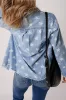 Sky Blue Star Print Light Wash Raw Hem Denim Jacket sold by Beagle Boutique