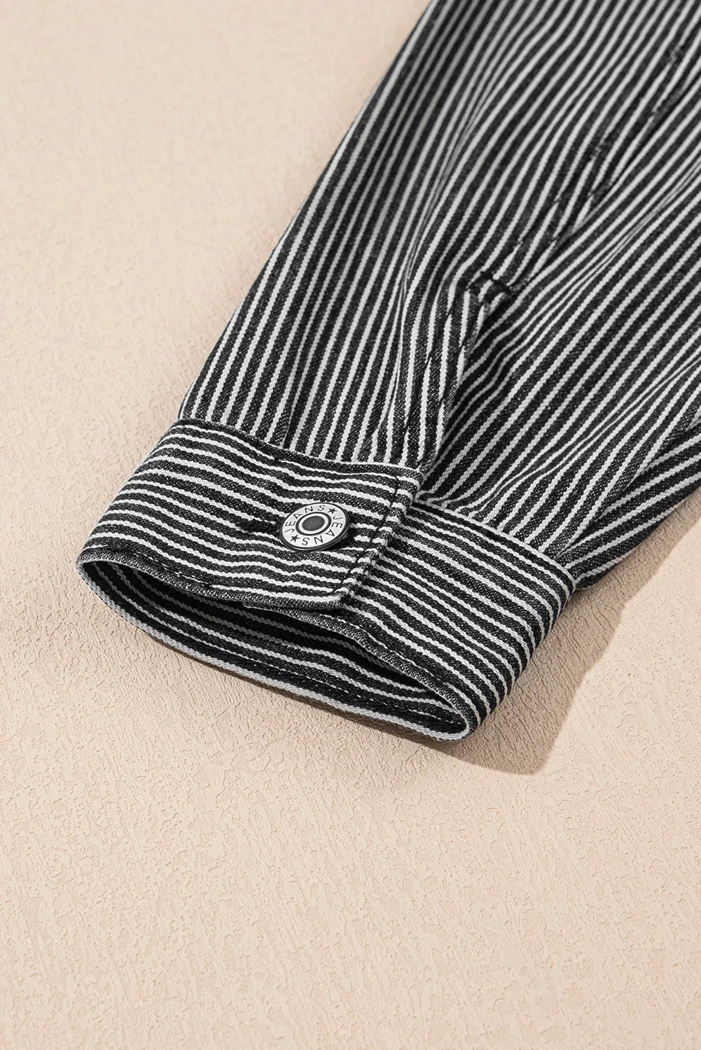 Blue Stripe Washed Oversize Pocketed Denim Jacket sold by Beagle Boutique product image thumbnail 4