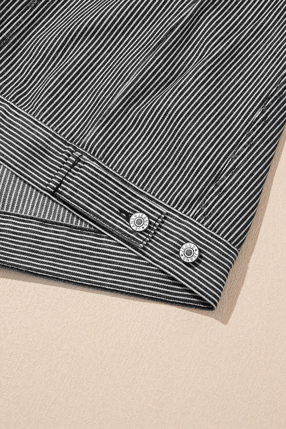 Blue Stripe Washed Oversize Pocketed Denim Jacket sold by Beagle Boutique product image thumbnail 5