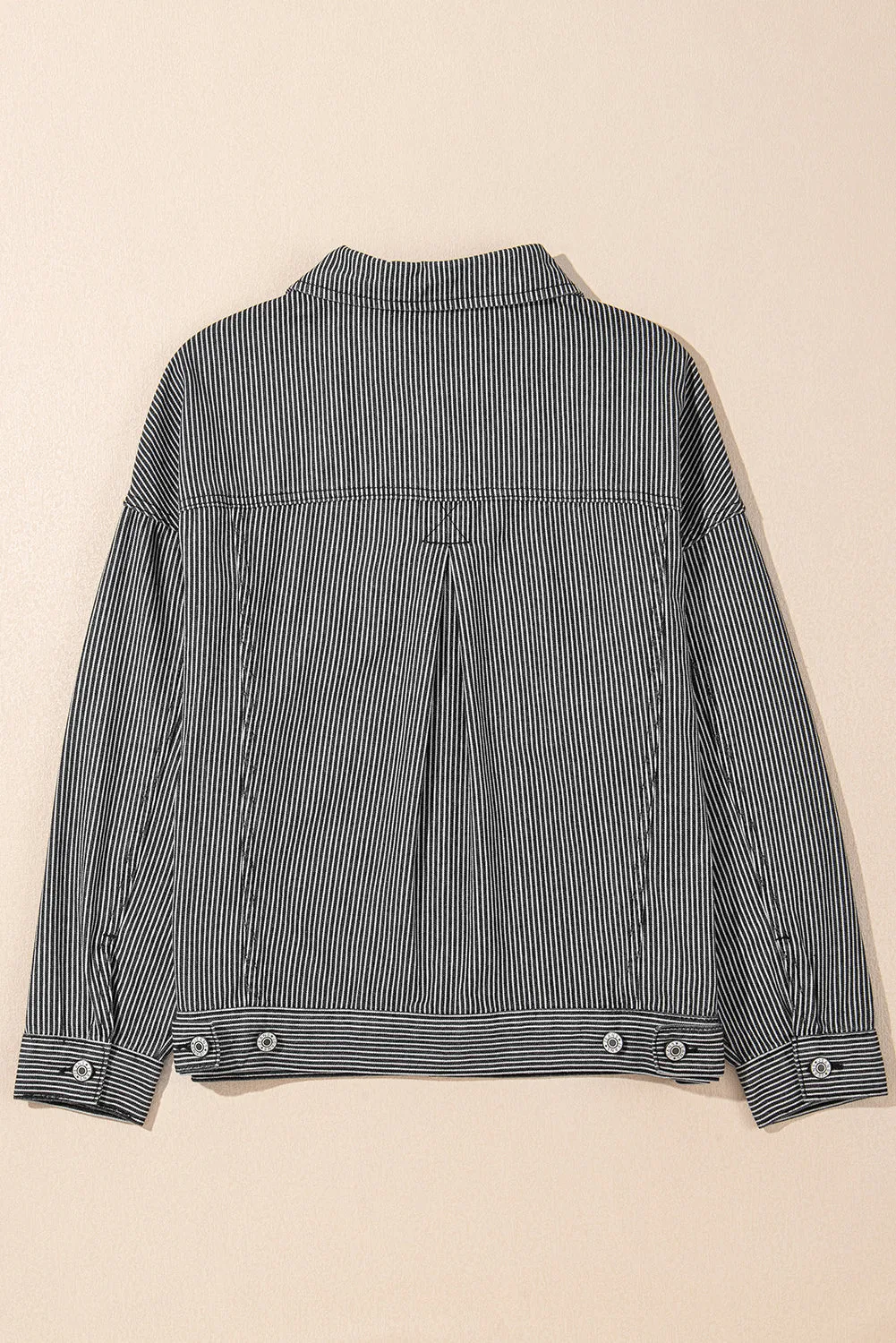 Blue Stripe Washed Oversize Pocketed Denim Jacket sold by Beagle Boutique product image thumbnail 2