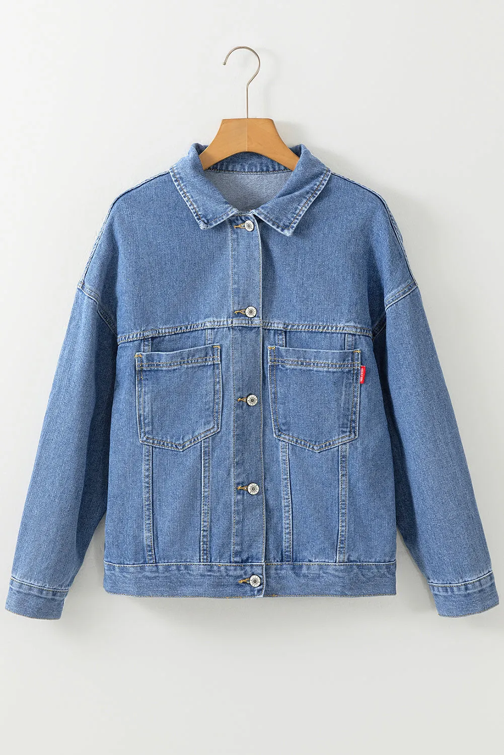 Light Blue Washed Oversize Pocketed Denim Jacket sold by Beagle Boutique product image thumbnail 5