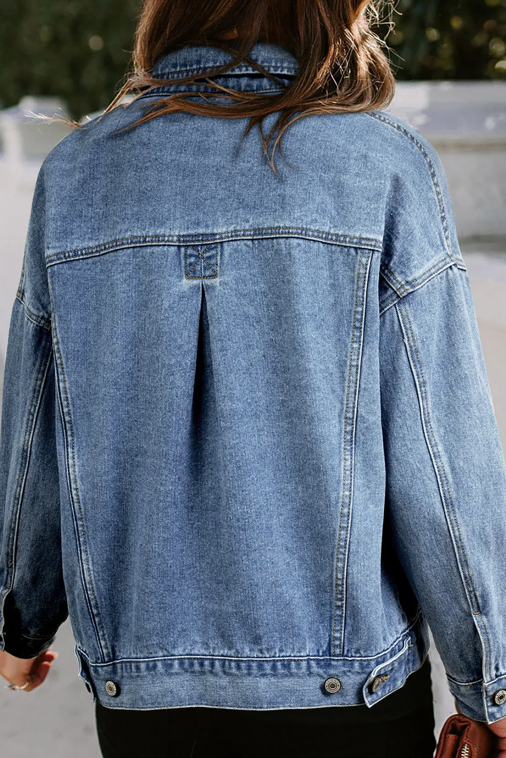 Light Blue Washed Oversize Pocketed Denim Jacket sold by Beagle Boutique product image thumbnail 2