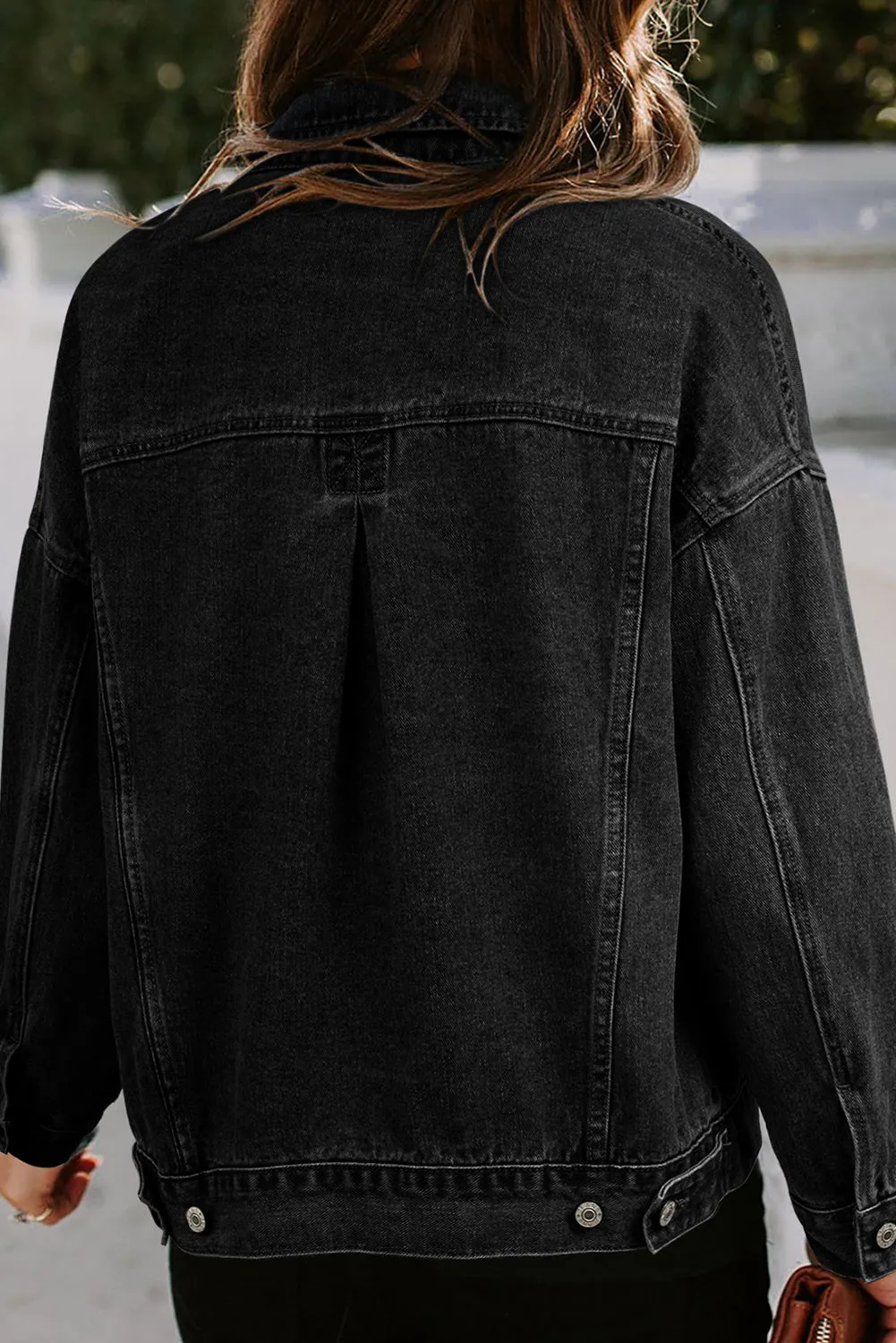 Black Washed Oversize Pocketed Denim Jacket sold by Beagle Boutique product image thumbnail 5