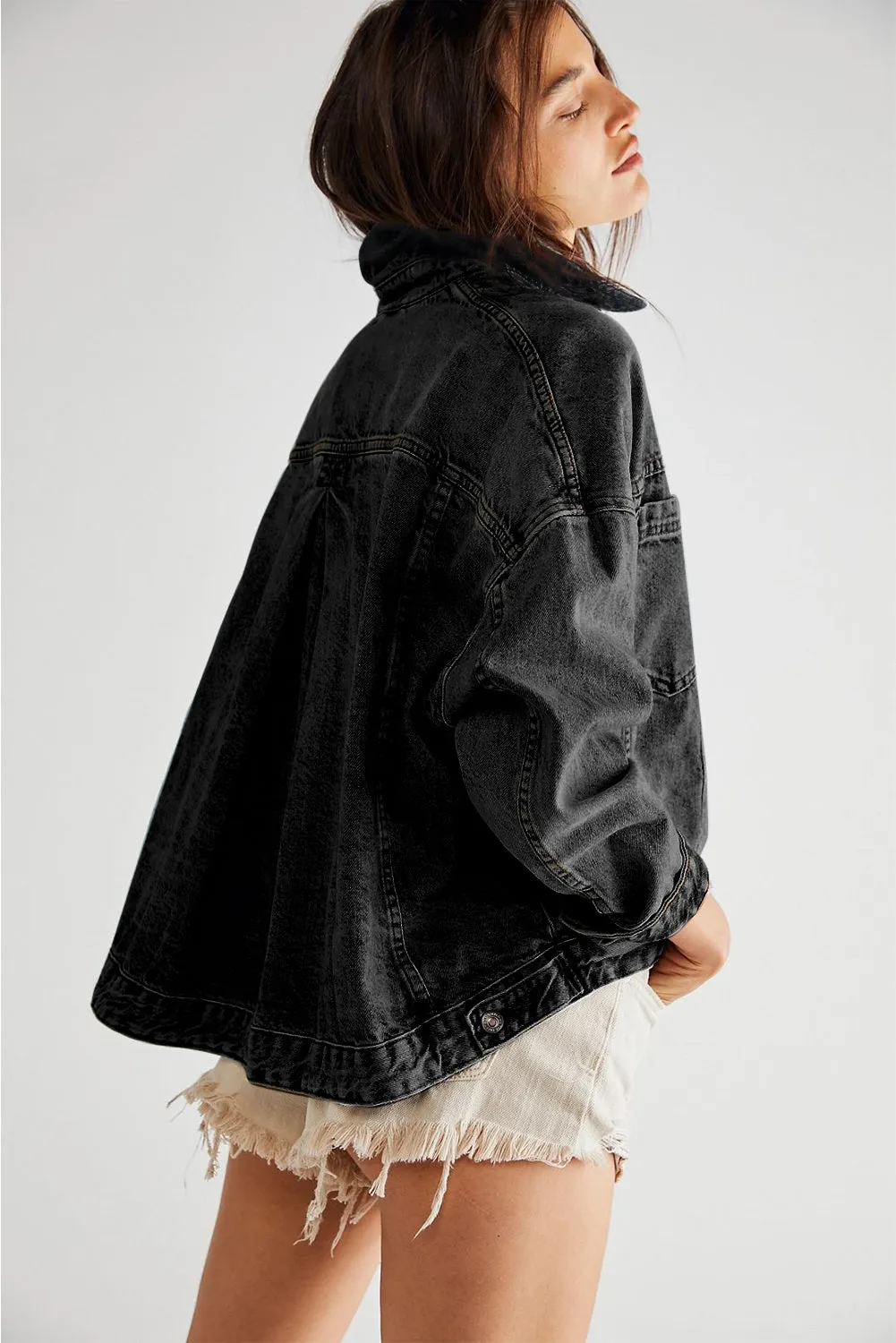 Black Washed Oversize Pocketed Denim Jacket sold by Beagle Boutique product image thumbnail 2