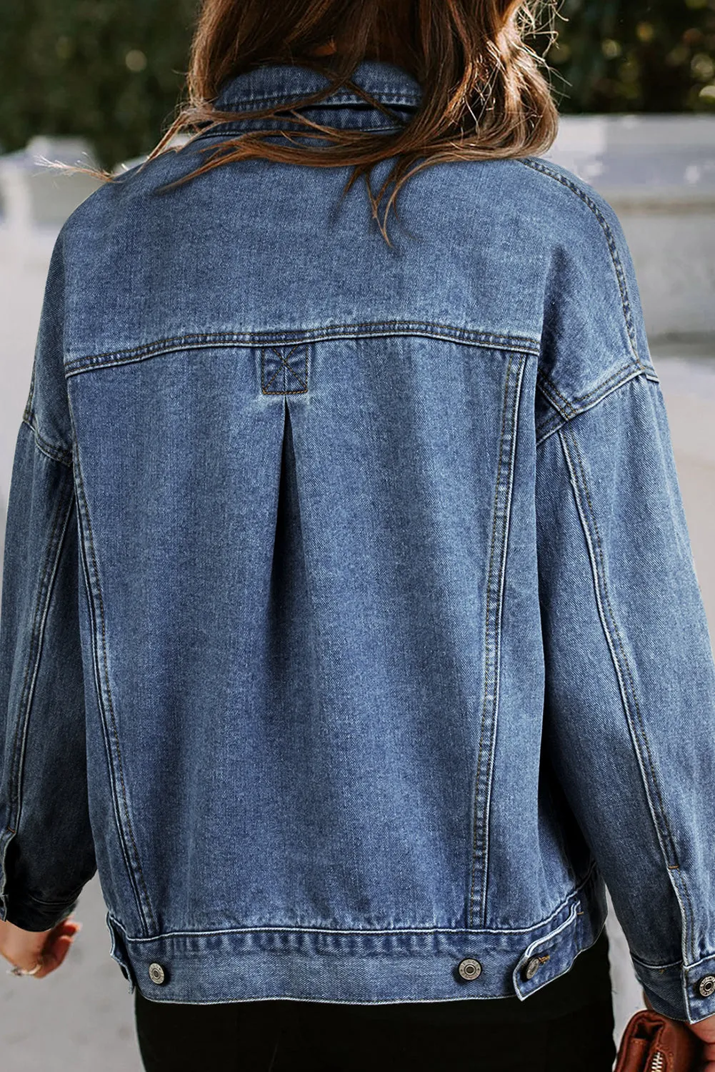 Dark Blue Washed Oversize Pocketed Denim Jacket sold by Beagle Boutique product image thumbnail 5