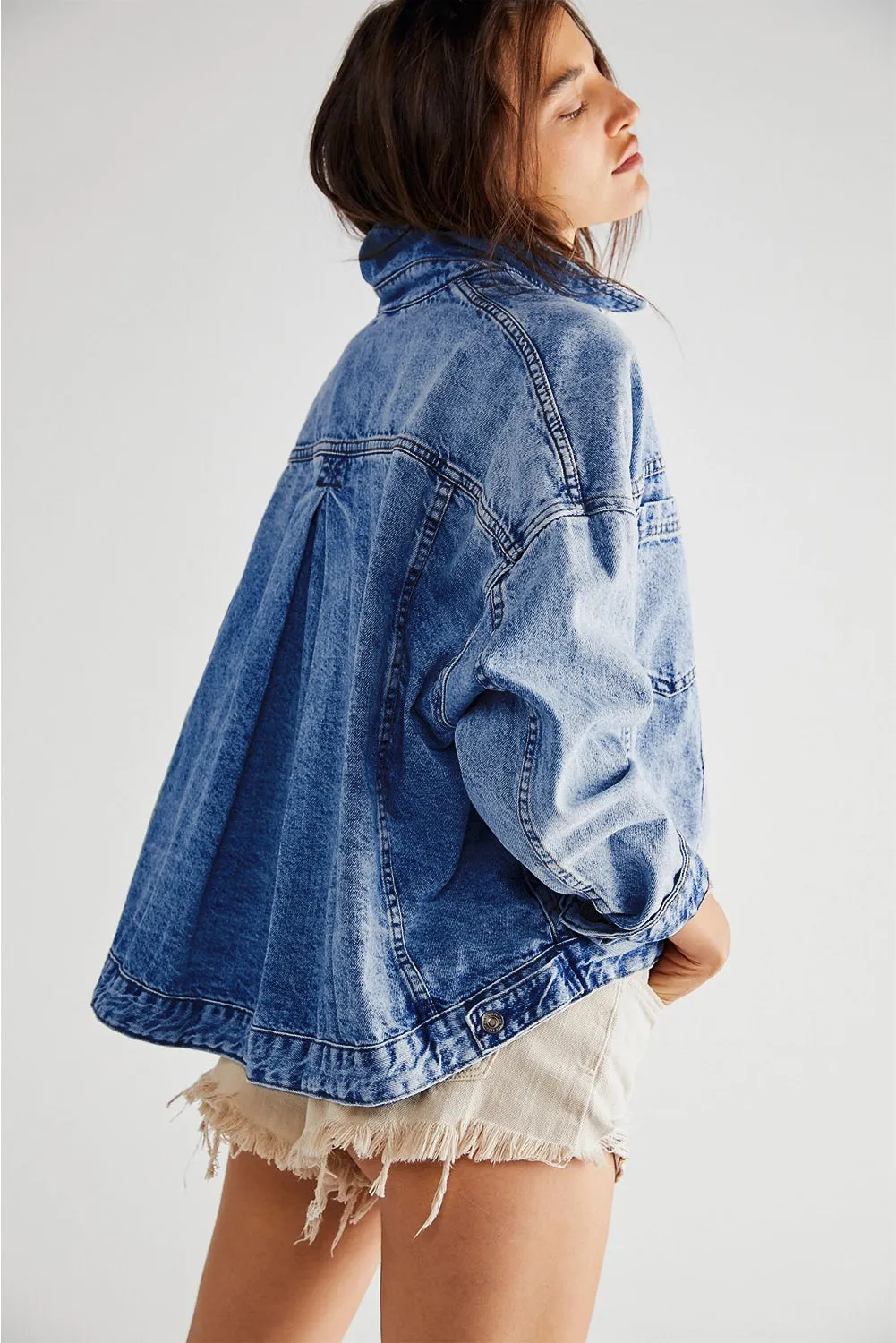 Dark Blue Washed Oversize Pocketed Denim Jacket sold by Beagle Boutique product image thumbnail 2