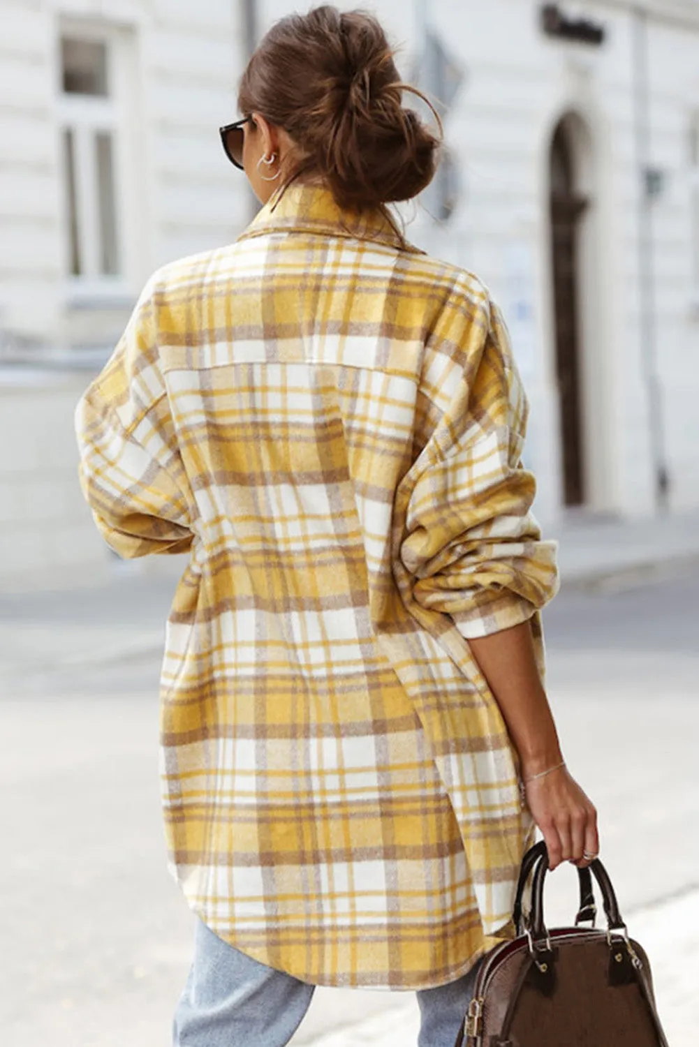 Yellow Plaid Flap Pocket Long Sleeve Shacket sold by Beagle Boutique product image thumbnail 2