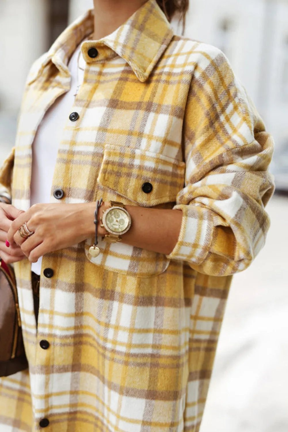 Yellow Plaid Flap Pocket Long Sleeve Shacket sold by Beagle Boutique product image thumbnail 4