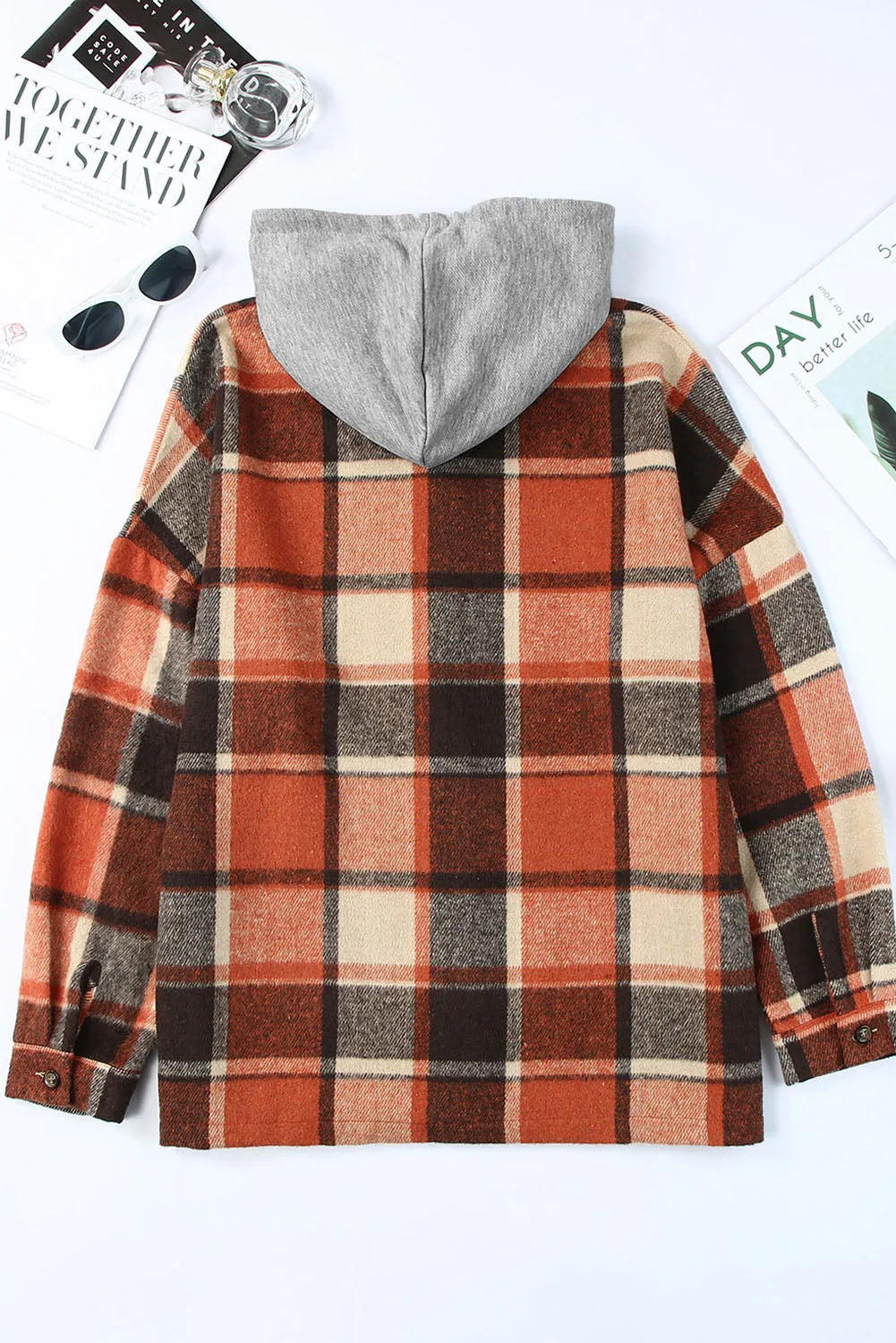 Green Hooded Plaid Button Front Shacket sold by Beagle Boutique product image thumbnail 3
