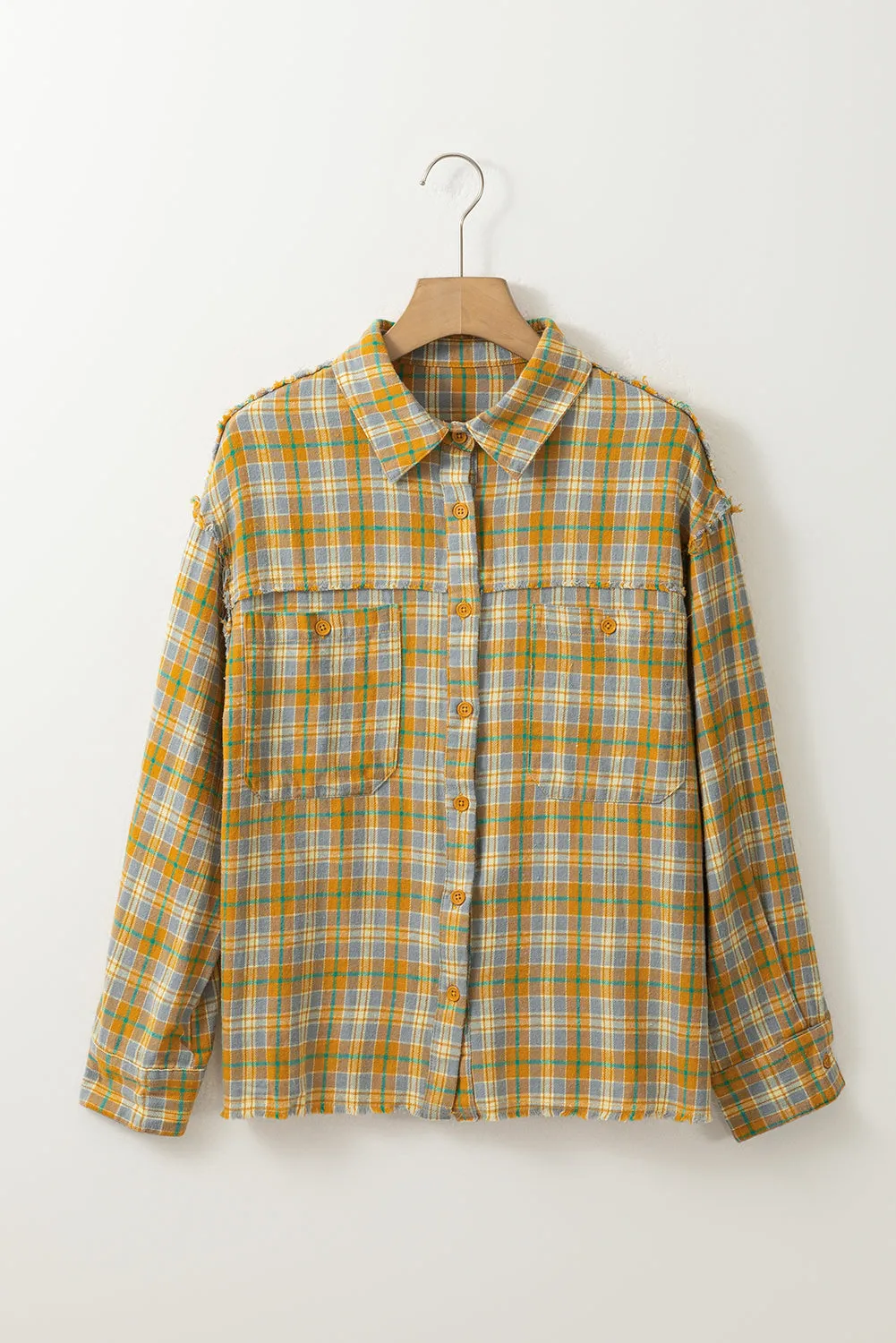 Ginger Plaid Embroidery Patch Button-Down Shacket sold by Beagle Boutique product image thumbnail 4
