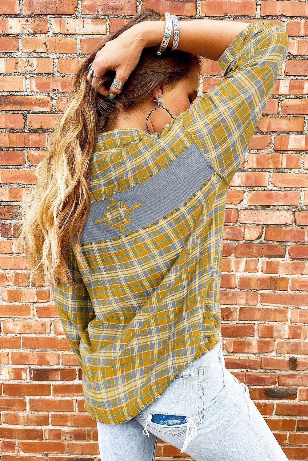 Ginger Plaid Embroidery Patch Button-Down Shacket sold by Beagle Boutique product image thumbnail 3