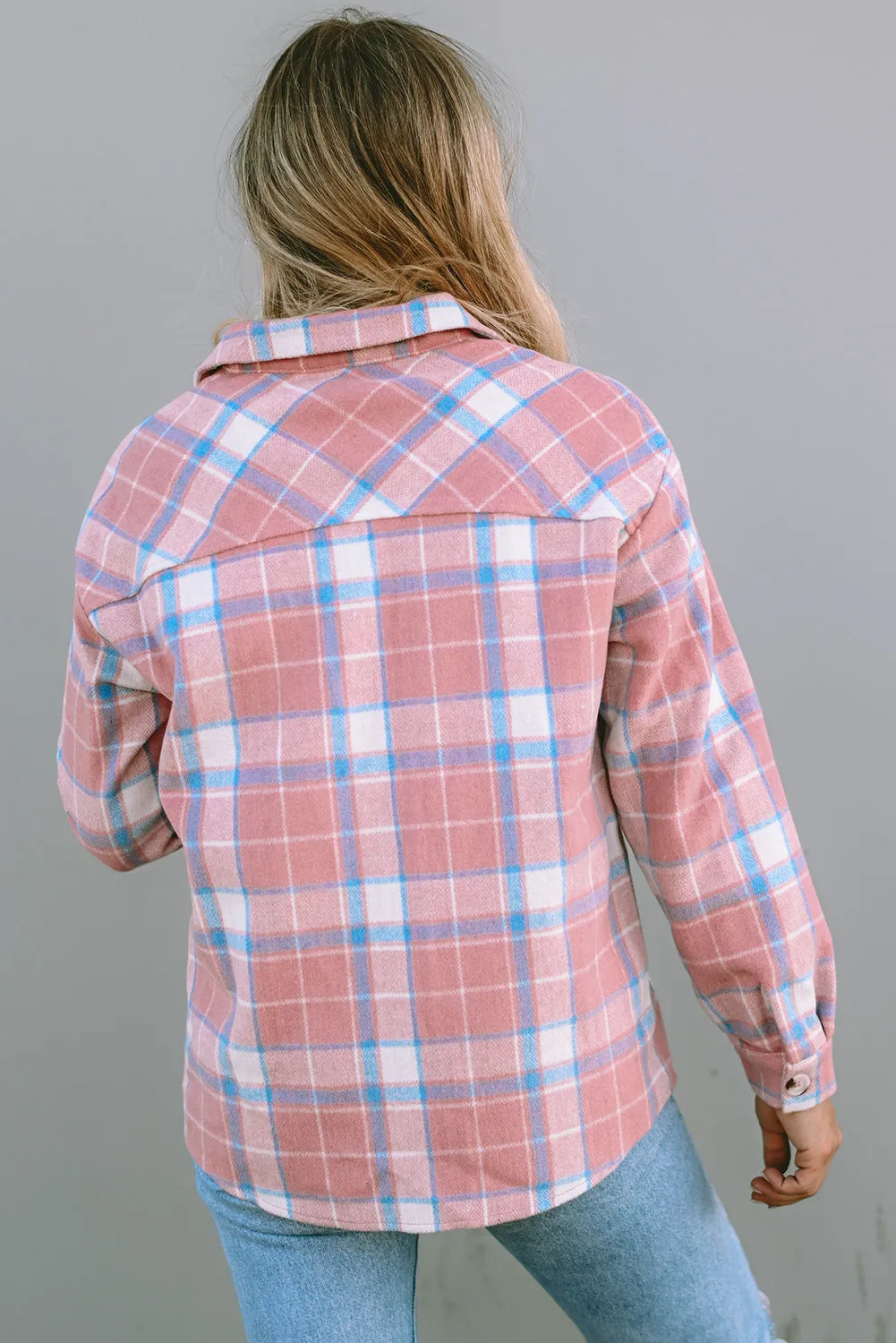 Pink Plaid Flap Pocket Flannel Shacket sold by Beagle Boutique product image thumbnail 2