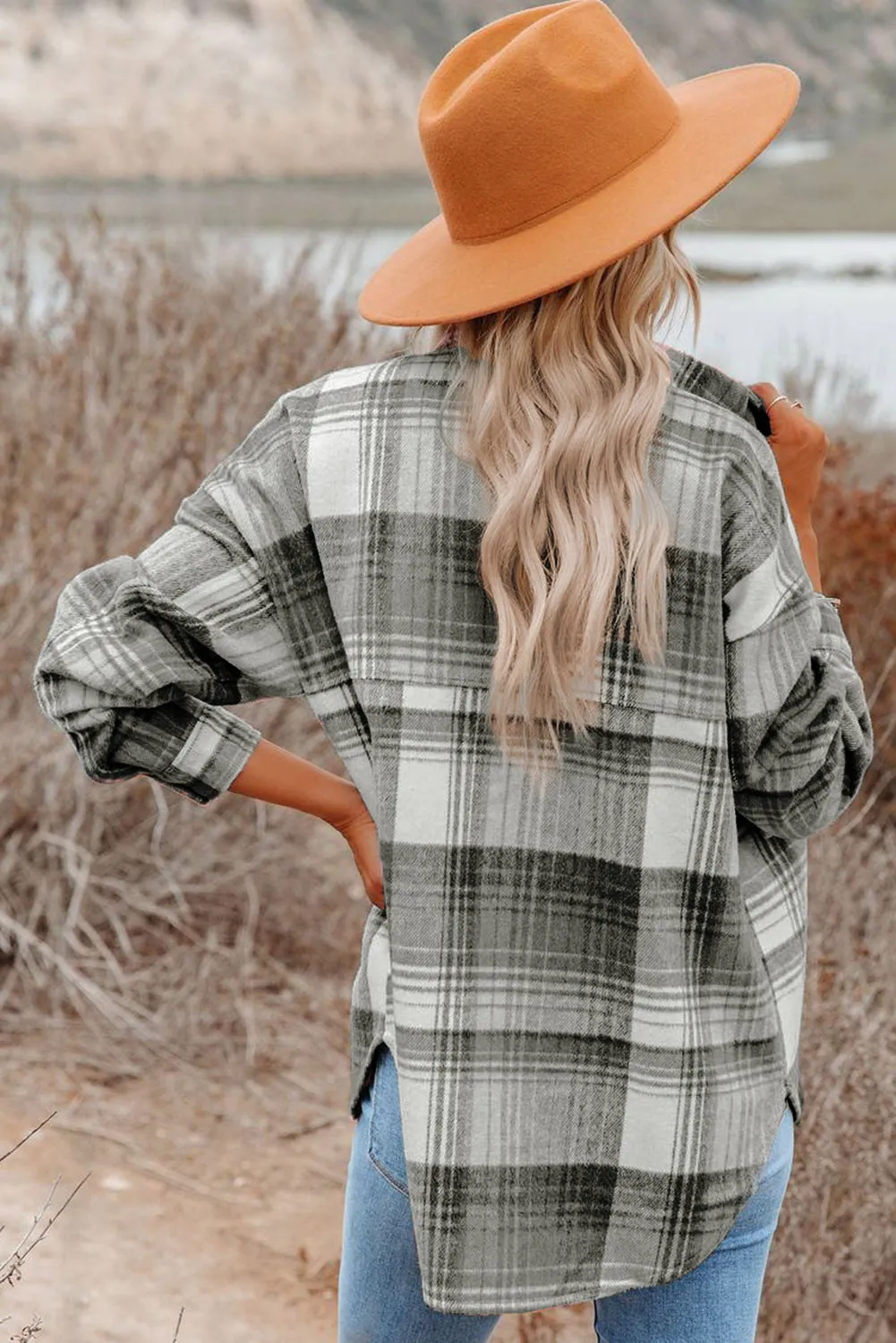 Medium Grey Plaid Flap Pockets Shacket sold by Beagle Boutique product image thumbnail 2