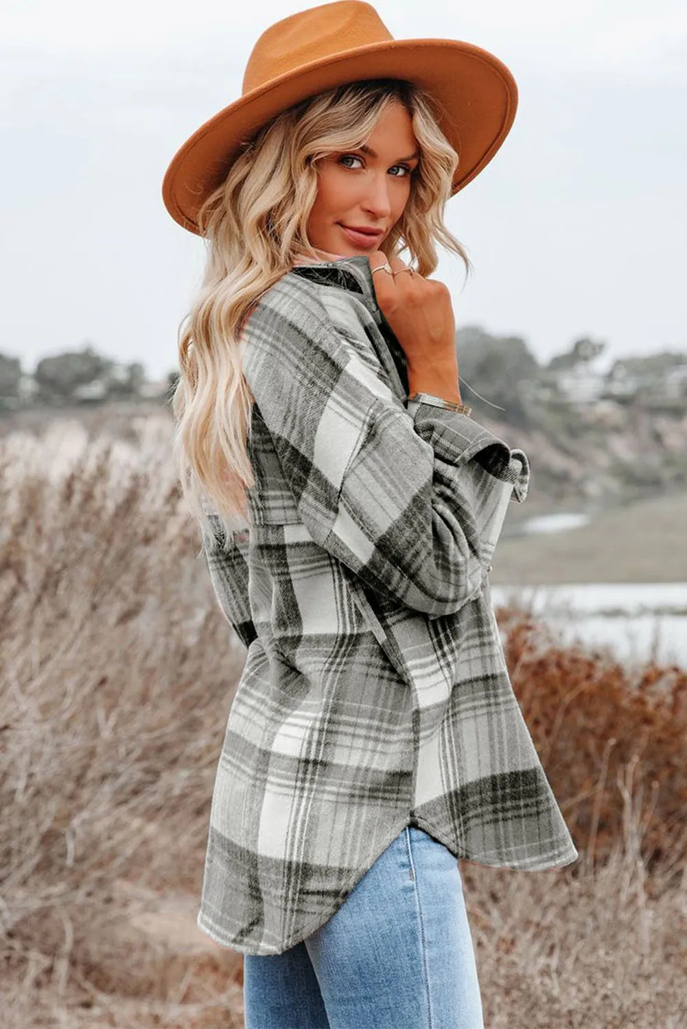 Medium Grey Plaid Flap Pockets Shacket sold by Beagle Boutique product image thumbnail 3