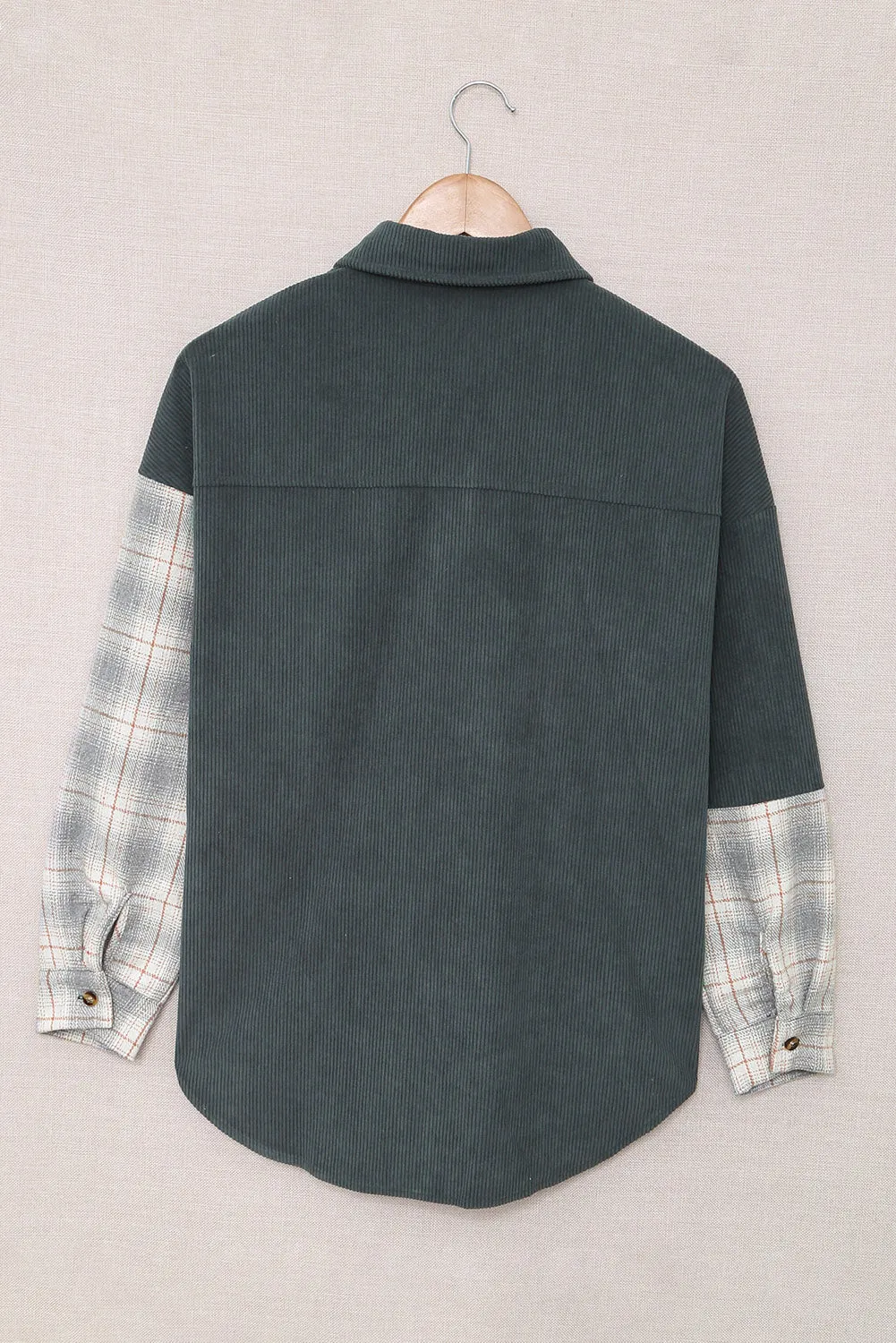 Grey Plaid Colour Block Button-up Oversize Corduroy Shacket sold by Beagle Boutique product image thumbnail 4