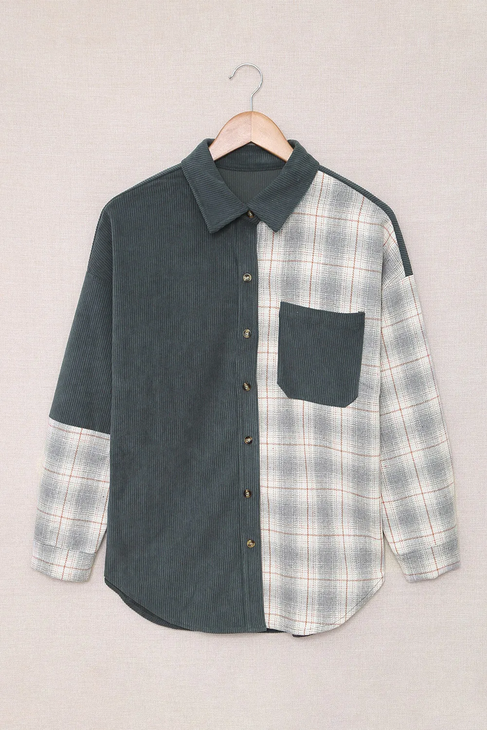 Grey Plaid Colour Block Button-up Oversize Corduroy Shacket sold by Beagle Boutique product image thumbnail 3