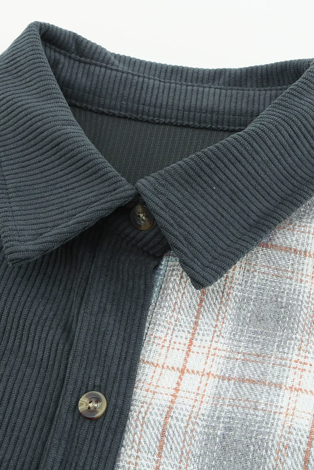Grey Plaid Colour Block Button-up Oversize Corduroy Shacket sold by Beagle Boutique product image thumbnail 5