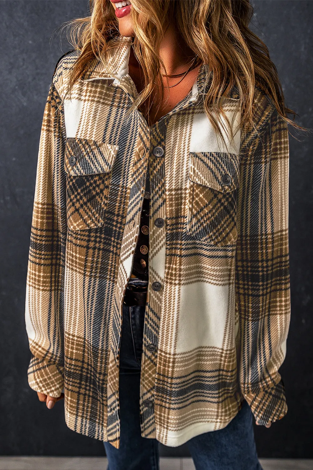 Multicolour Plaid Print Flap Pocket Button Up Shacket sold by Beagle Boutique product image thumbnail 4