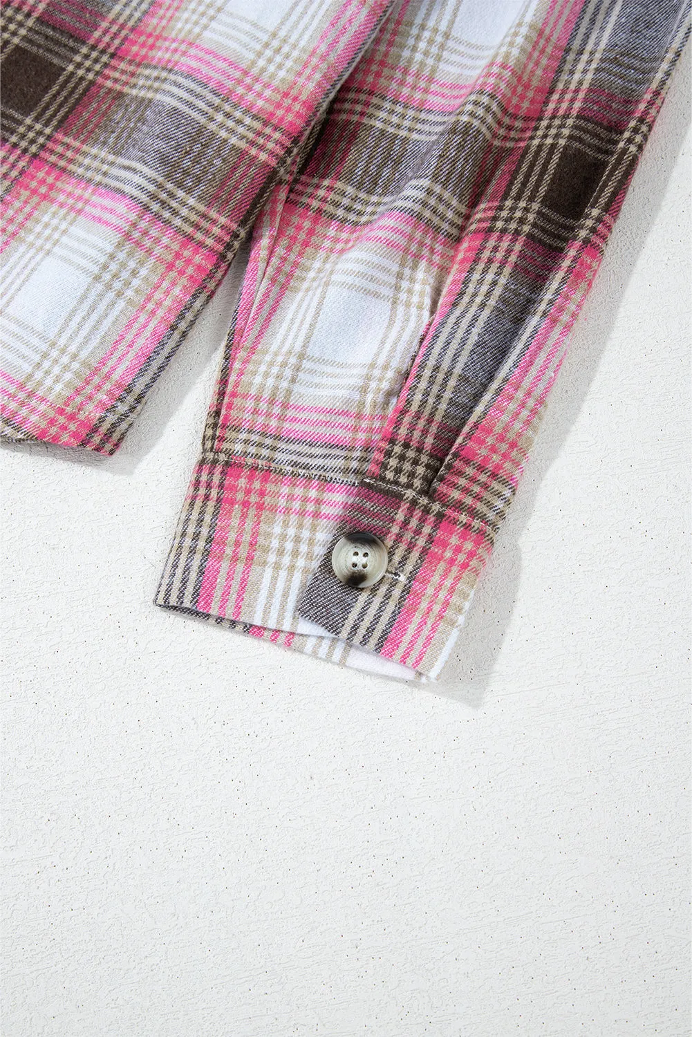 Pink Plaid Flap Pocket Button Up Shacket sold by Beagle Boutique product image thumbnail 4