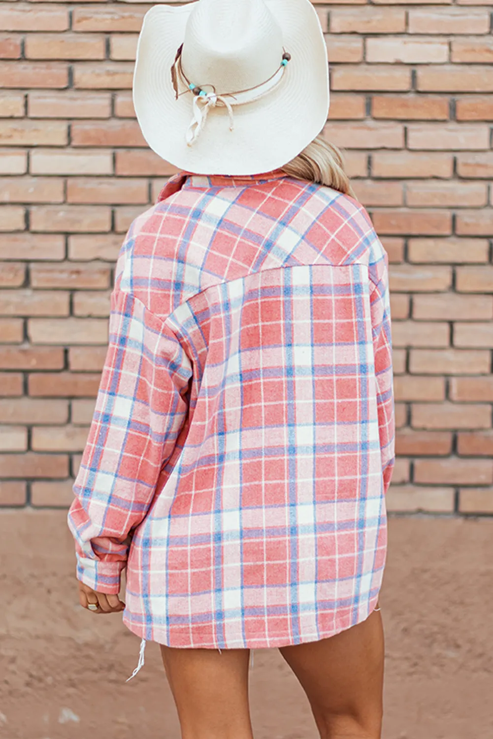 Pink Plaid Flap Pocket Button Up Shacket sold by Beagle Boutique product image thumbnail 2