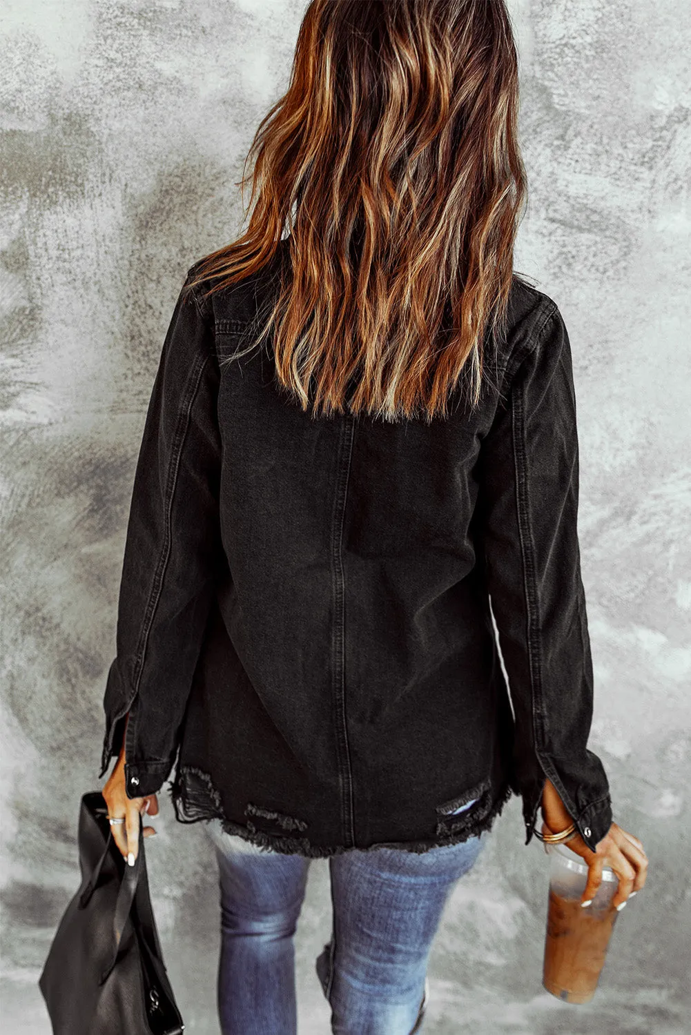 Black Ripped Denim Jacket sold by Beagle Boutique product image thumbnail 2