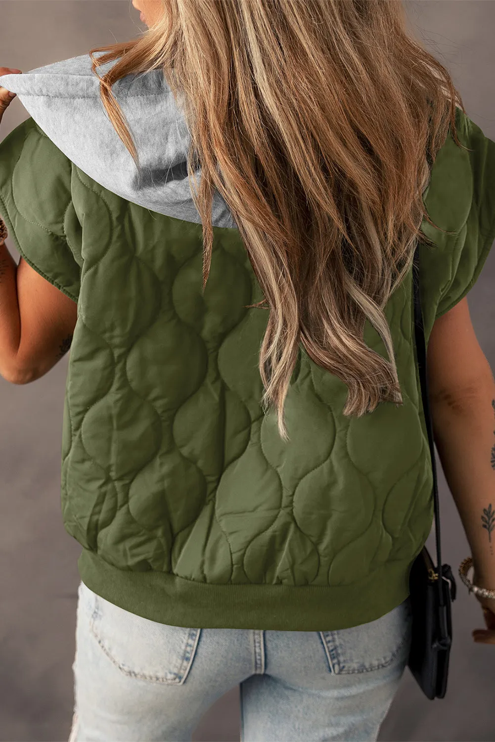 Jungle Green Quilted Drawstring Hooded Zip Up Puffer Vest sold by Beagle Boutique product image thumbnail 2
