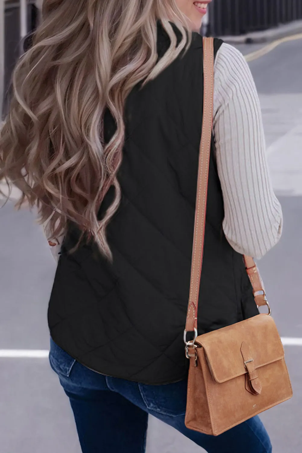 Black Fleece Lined Quilted Zip up Vest sold by Beagle Boutique product image thumbnail 2