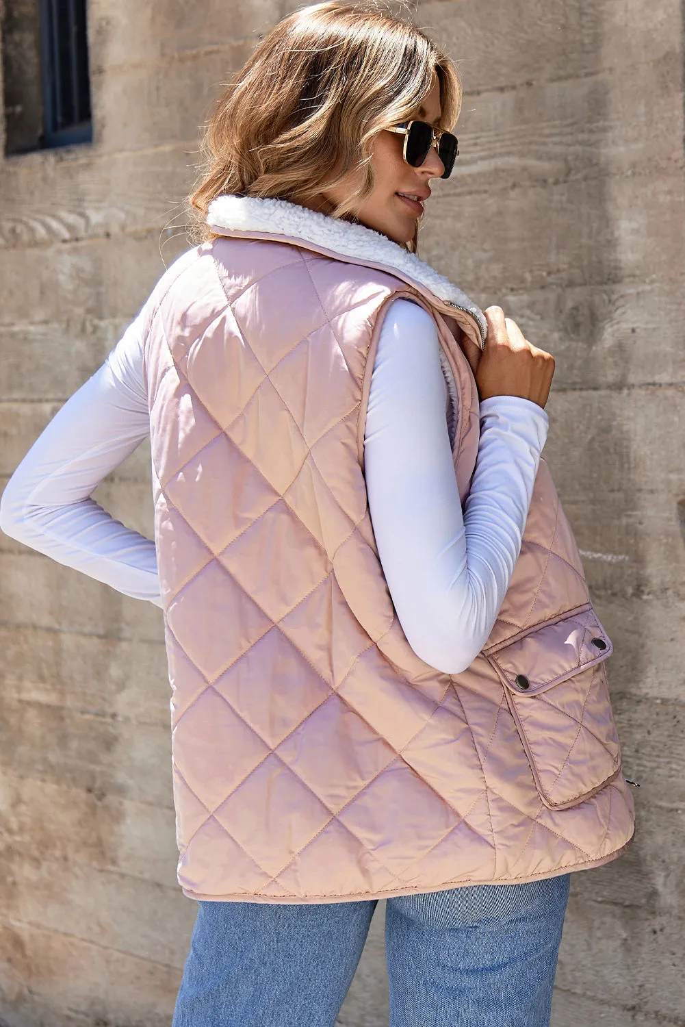 Pink Fleece Lined Quilted Vest sold by Beagle Boutique product image thumbnail 2
